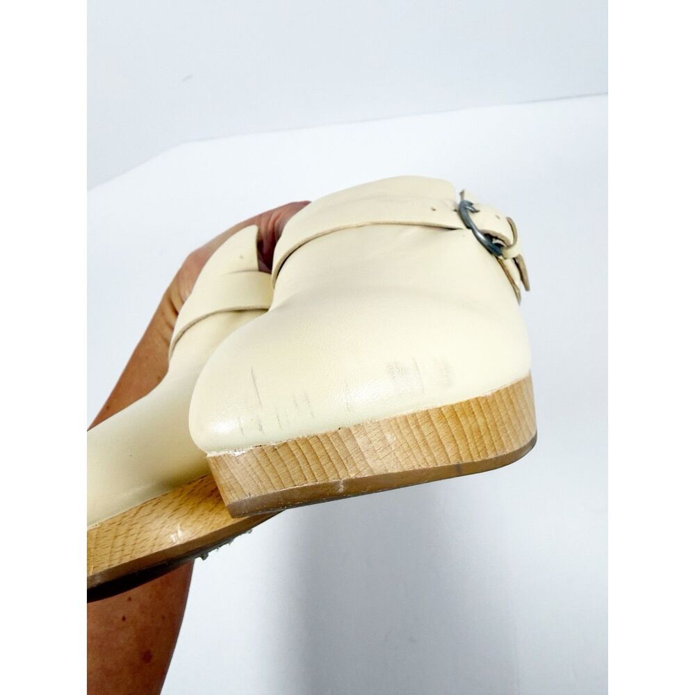 Madewell Monique Buckle Clogs Ivory Leather Chunky Wood Heel Buckle Slip On Sz 9 - Picture 11 of 16